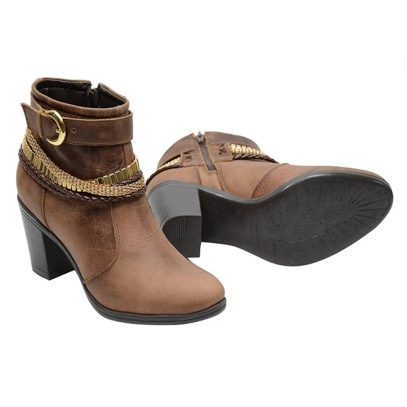 Bota Casual Feminina Cano Curto Couro Comfort Havana 2360