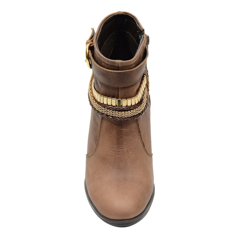 Bota Casual Feminina Cano Curto Couro Comfort Havana 2360