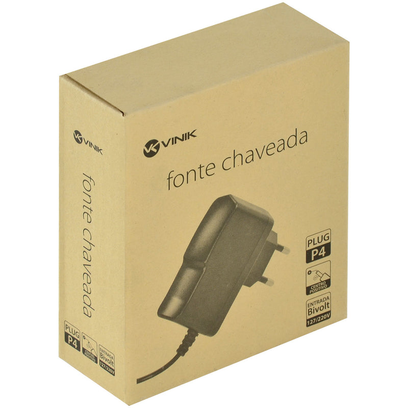 FONTE CHAVEADA 12V 1A 12W BIVOLT AUTOMATICO PLUG P4 - VFE1201-2