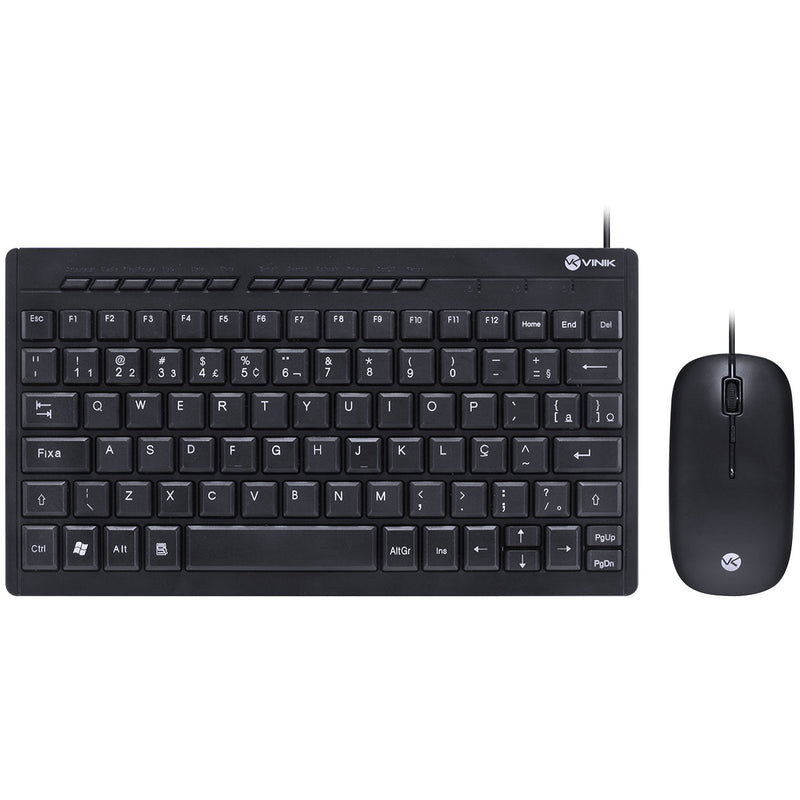 Kit Mini Teclado E Mouse Usb Corp Flat - Teclas Chocolate - Mouse 1200dpi Cabo 1.8m Preto - Vinik - Dc120