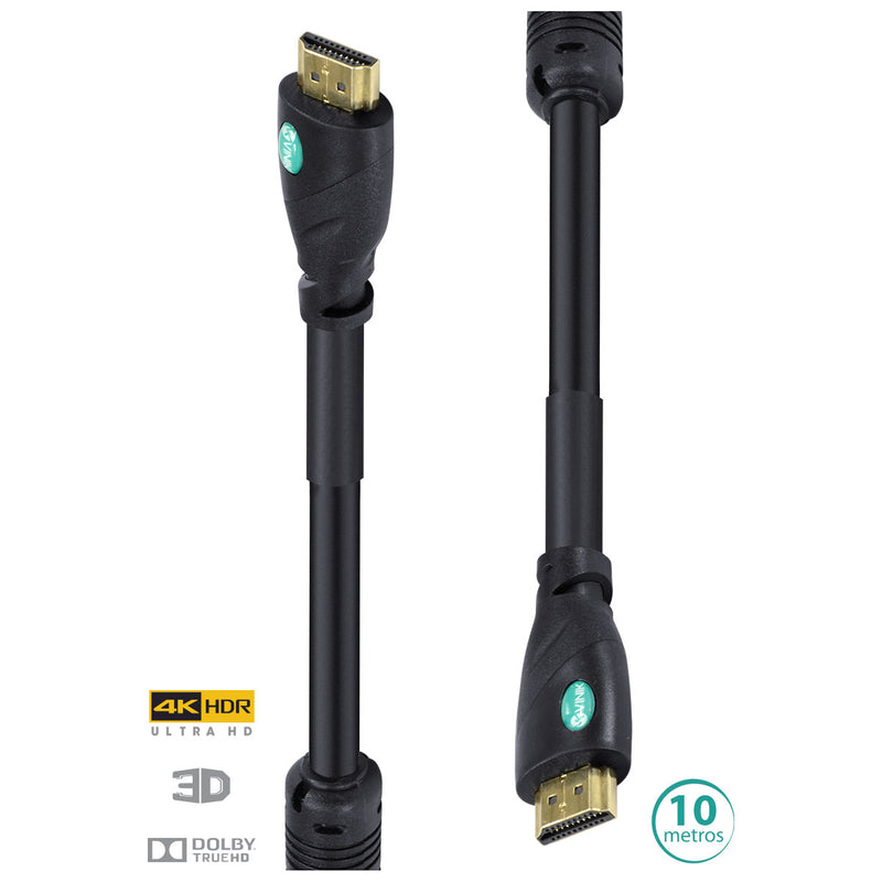 CABO HDMI 2.0 4K ULTRA HD 3D CONEXÃO ETHERNET COM FILTRO 10 METROS - H20F-10