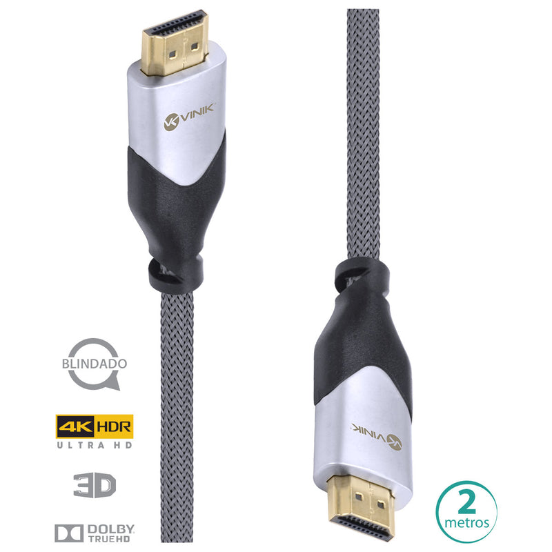 CABO HDMI 2.0 4K ULTRA HD 3D CONEXÃO ETHERNET BLINDADO EM NYLON 2 METROS - H20B-2