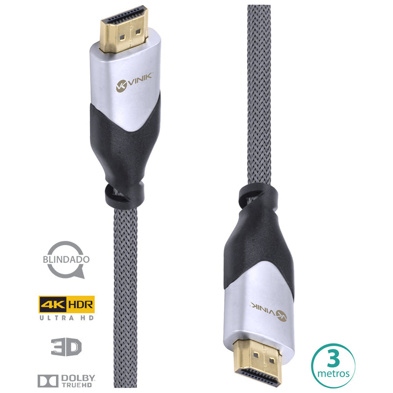 CABO HDMI 2.0 4K ULTRA HD 3D CONEXÃO ETHERNET BLINDADO EM NYLON 3 METROS - H20B-3