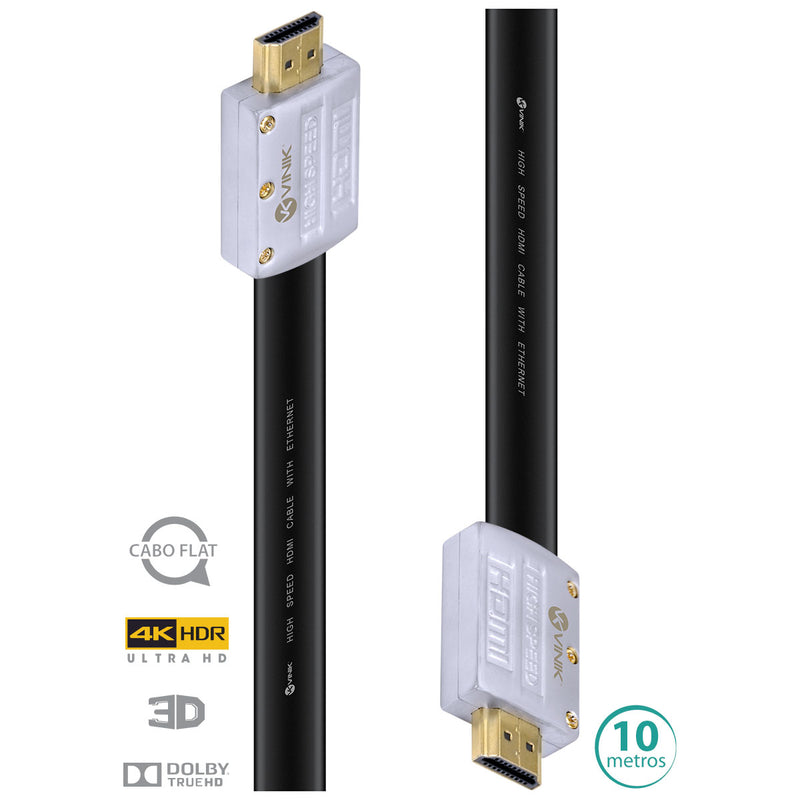 CABO HDMI 2.0 4K ULTRA HD 3D CONEXÃO ETHERNET FLAT COM CONECTOR DESMONTÁVEL 10 METROS - H20FL-10