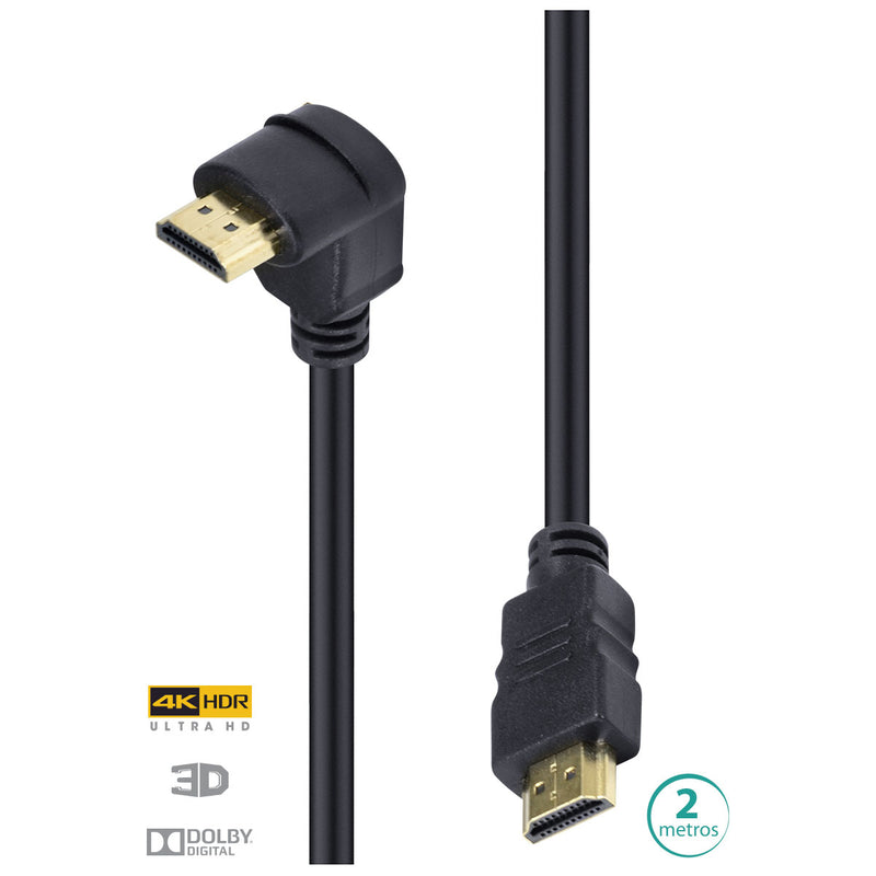 CABO HDMI 2.0 4K ULTRA HD 3D CONEXÃO ETHERNET COM 01 CONECTOR 90º 2 METROS - H2090-2