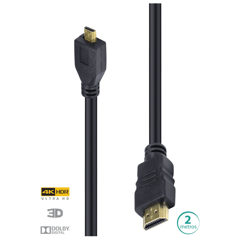 CABO HDMI 2.0 PARA MICRO HDMI 4K ULTRA HD 3D CONEXÃO ETHERNET 2 METROS - H20MC-2