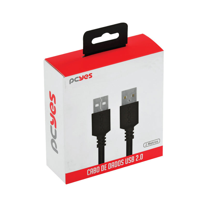 CABO DE DADOS USB A 2.0 MACHO PARA USB A 2.0 MACHO 28AWG PURO COBRE 2 METROS - PUAM2-2