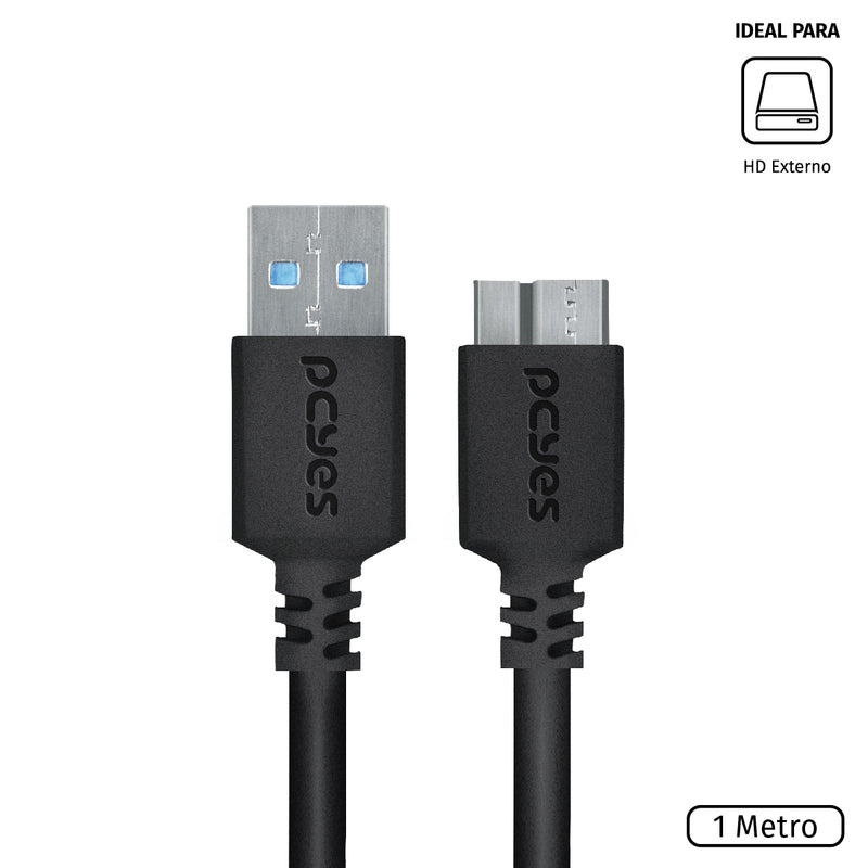 Cabo Para Hd Externo Usb A 3.0 Macho Para Micro Usb B 3.0 (10 Pinos) Macho 28awg Puro Cobre 1 Metro - Puamcm3-1