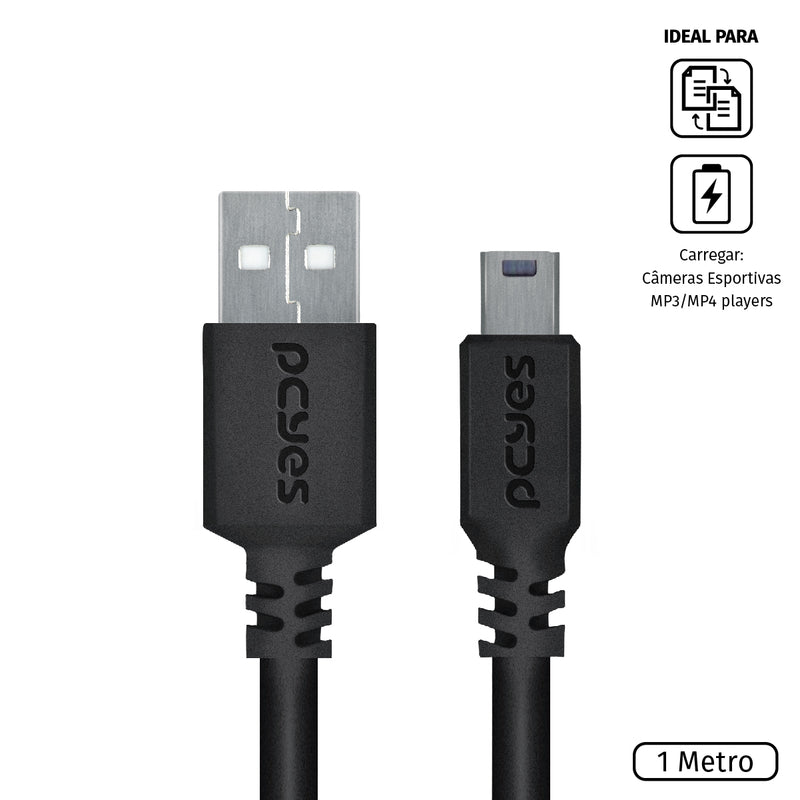 CABO USB A 2.0 MACHO PARA MINI USB B MACHO 28AWG PURO COBRE 1 METRO - PUANM2-1