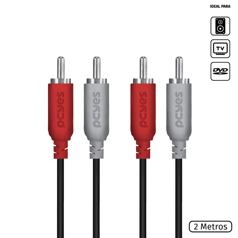 CABO DE ÁUDIO 2 RCA MACHO PARA 2 RCA MACHO 28AWG PURO COBRE 2 METROS - P2R-2