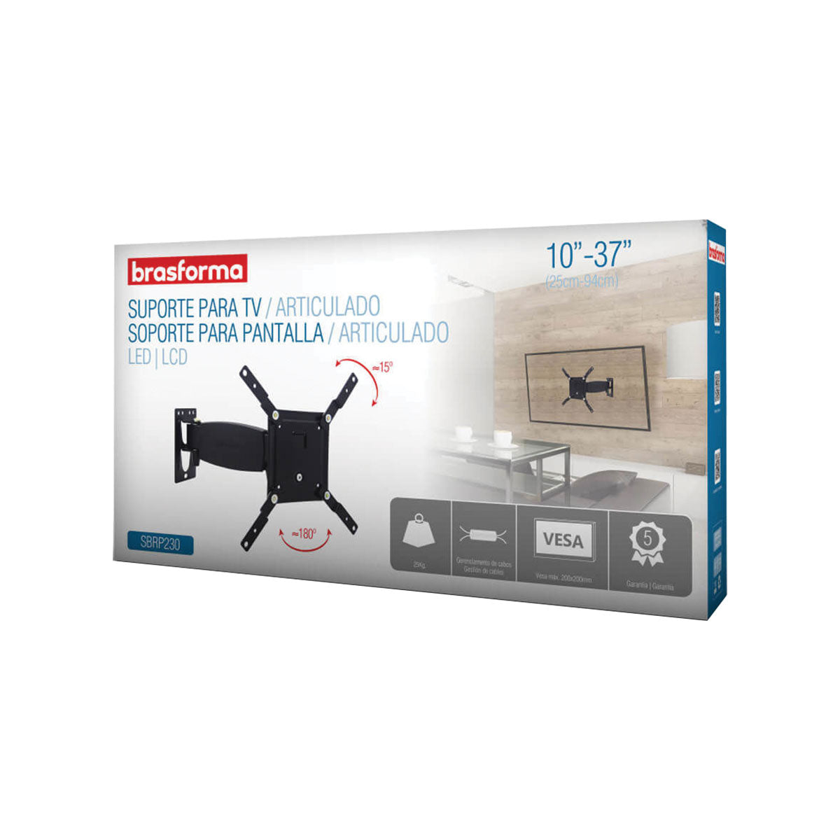 Suporte Articulado 3 Movimentos P/ Tv Led, Lcd, Plasma, 3d E Smart Tv De 10 A 37"" Sbrp230 Acompanha Organizador Cabos