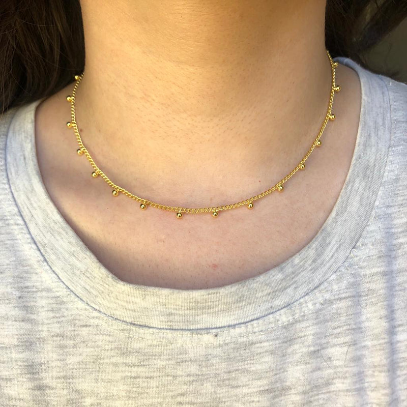 Choker Corrente Com Bolinha Lisa Folheado A Ouro 18k