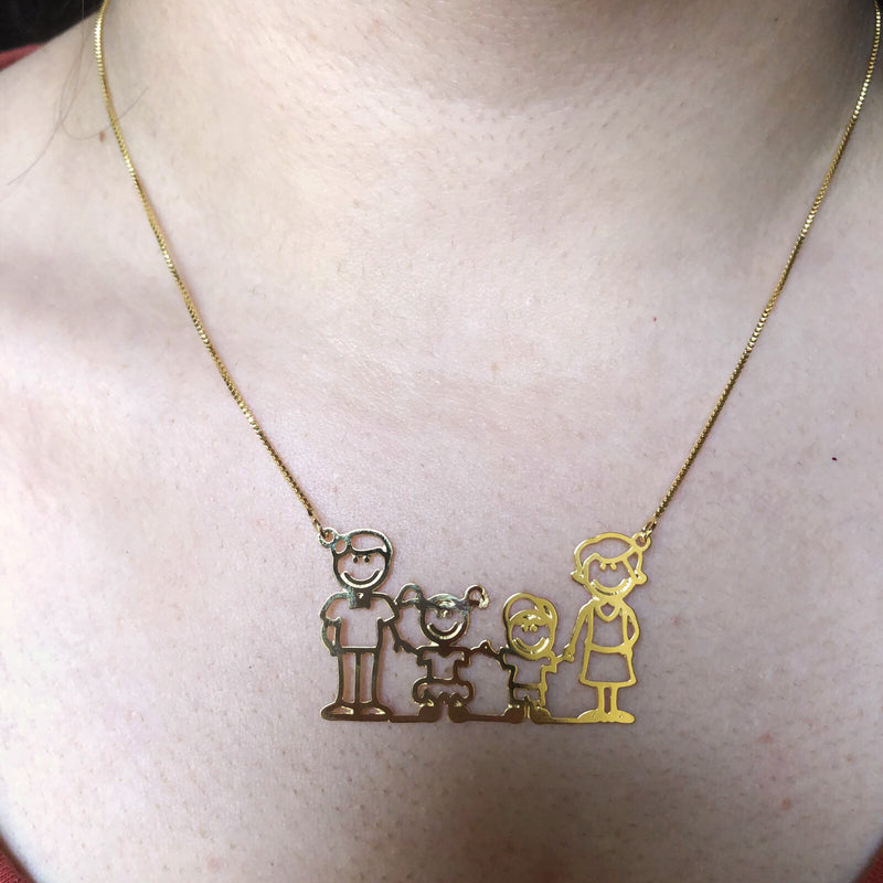 Colar Personalizado De Familia Folheado Em Ouro 18k