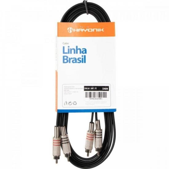 Cabo de Áudio Linha BRASIL 2RCA2 3 Metros Preto Hayonik