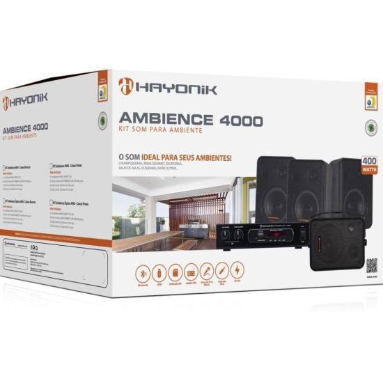 Kit Som Ambiente 400W Musical Ambience 4000 V2 Preto Hayonik