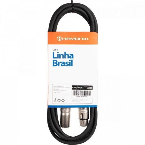 Cabo para Microfone Hayonik Linha Brasil XLR(F) X XLR(M) 3m Preto