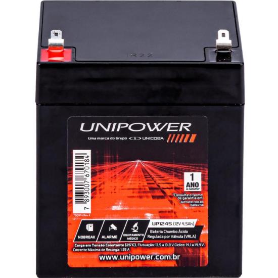 Bateria Estacionária Selada 12V/4,5A VRLA UP1245 UNIPOWER