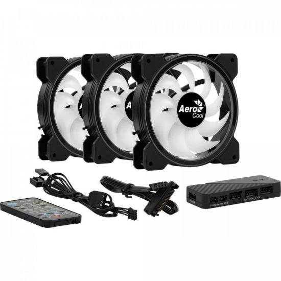 Kit 3 Coolers Aerocool Saturn 12 Pro ARGB + Hub + Controle