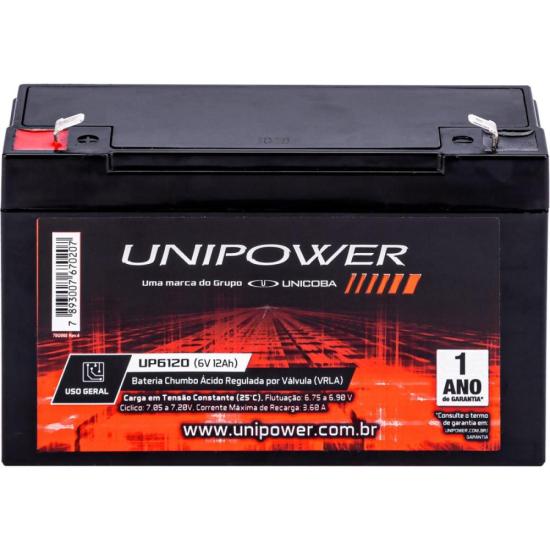 Bateria Estacionária Selada 6V/12A VRLA UP6120 UNIPOWER