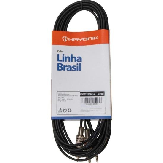 Cabo de Áudio Linha Brasil P2 Estéreo X 2 RCA 5m Preto HAYONIK