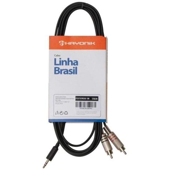 Cabo de Áudio Linha Brasil P2 Estéreo X 2 RCA 3m Preto HAYONIK