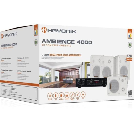 Kit Som Ambiente 400W Musical Ambience 4000 V2 Branco Hayonik