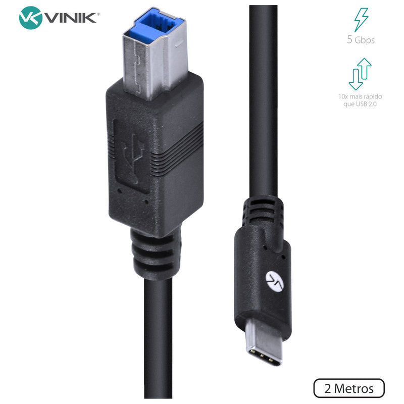 Cabo Usb Tipo C X Usb B Para Impressora V3.2 Gen1 5gbps 2 Metros - C32ubm-2