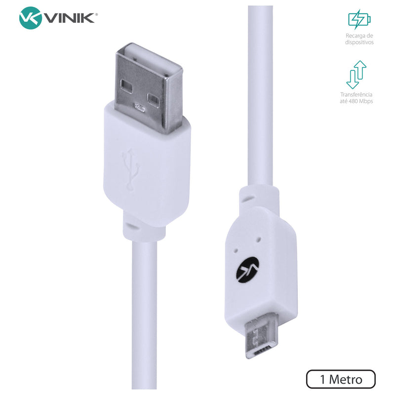 CABO USB X MICRO USB B 2.0 5 PINOS 1 METRO BRANCO - MUSB-1