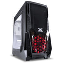 GABINETE GAMER KEPLER COM JANELA LATERAL ACRÍLICA PRETO FRONTAL ACRÍLICO 1 FAN LED VERMELHO