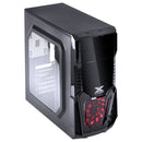GABINETE GAMER KEPLER COM JANELA LATERAL ACRÍLICA PRETO FRONTAL ACRÍLICO 1 FAN LED VERMELHO