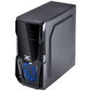 GABINETE GAMER KEPLER COM JANELA LATERAL ACRÍLICA PRETO FRONTAL ACRÍLICO 1 FAN LED AZUL