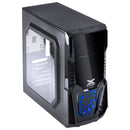 GABINETE GAMER KEPLER COM JANELA LATERAL ACRÍLICA PRETO FRONTAL ACRÍLICO 1 FAN LED AZUL