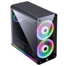 GABINETE MID-TOWER SOLARIS PRETO COM 2 FAN 20CM RGB COM FRONTAL E LATERAIS EM VIDRO TEMPERADO - SOLPTRGB2FV
