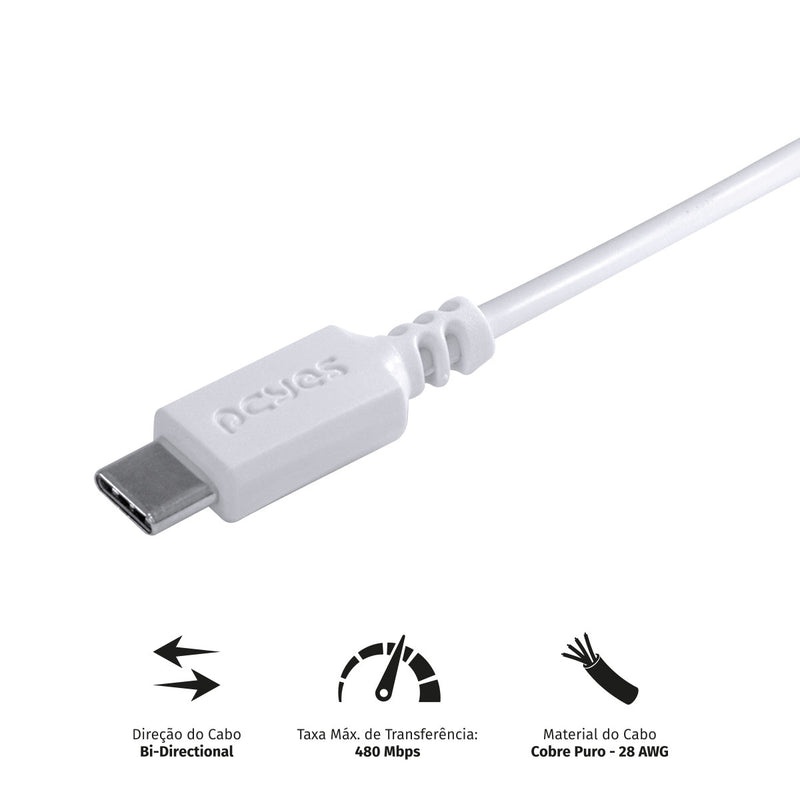 Cabo Para Celular Smartphone Usb A 2.0  Para Usb Tipo C 50 Cm Branco - Puacb-05