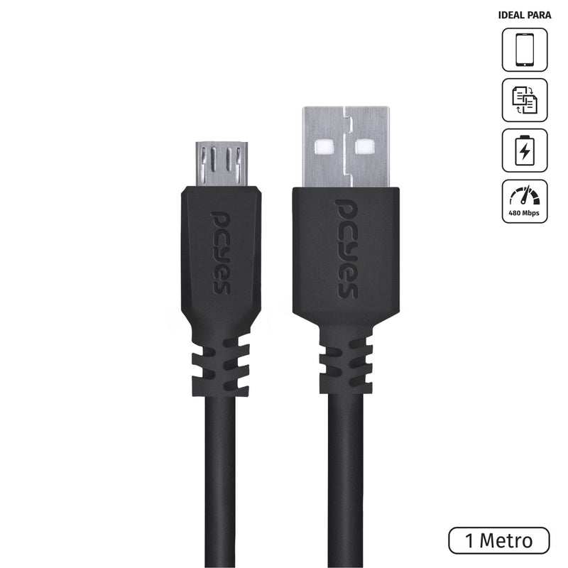 Cabo Para Celular Smartphone Micro Usb Para Usb A 2.0 1 Metro Preto - Pmuap-1