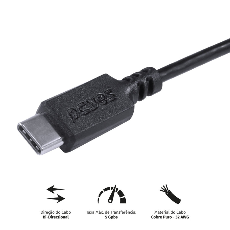 CABO PARA HD EXTERNO USB TIPO C PARA MICRO USB B 3.0 1 METRO PRETO - P3UCMBP-1