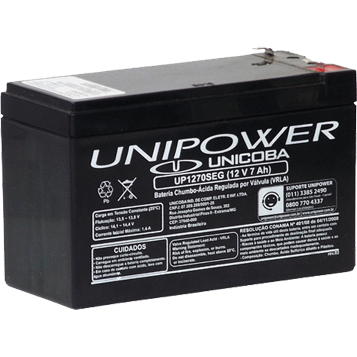 Bateria 12v 7a Selada Up1270 Seg Unipower