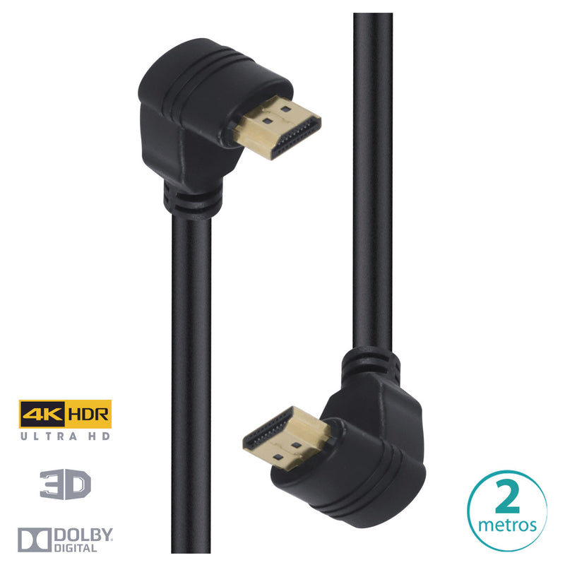 Cabo Hdmi 2.0 4k Ultra Hd 3d Conexão Ethernet Conectores 90° 2 Metros - H20b90-2