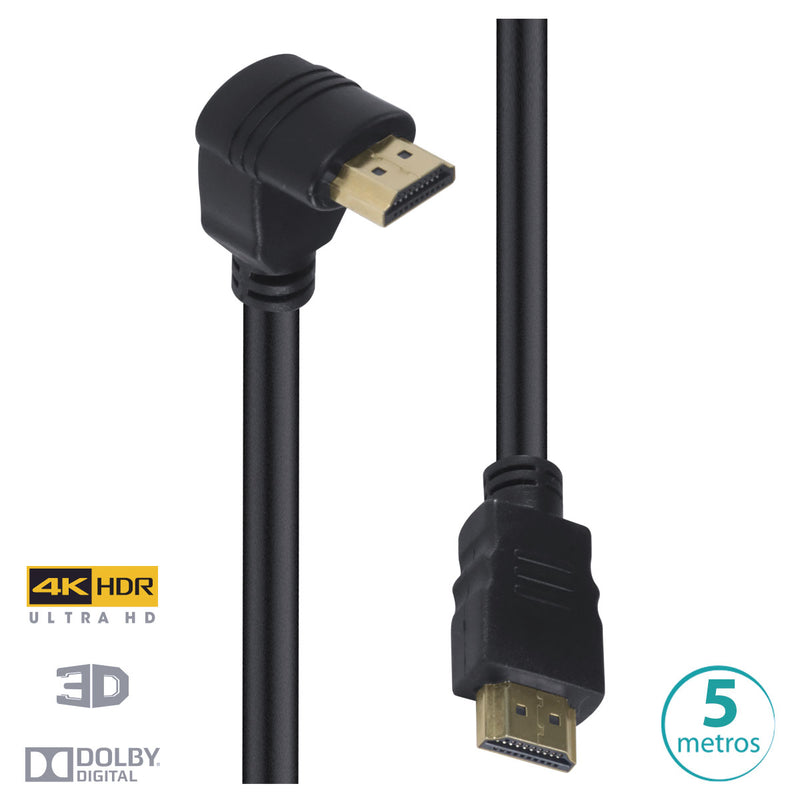 Cabo Hdmi 2.0 4k Ultra Hd 3d Conexão Ethernet Com 01 Conector 90º 5 Metros - H2090-5