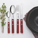 Faqueiro Polywood Com Lâminas Em Aço Inox E Cabos De Madeira Vermelho 24 Peças