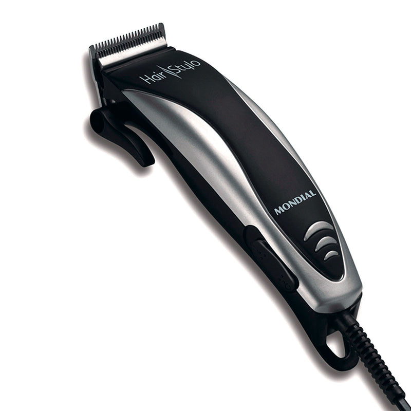 CORTADOR DE CABELOS HAIR STYLO COM 4 PENTES PRETO E PRATA CR-02 220V