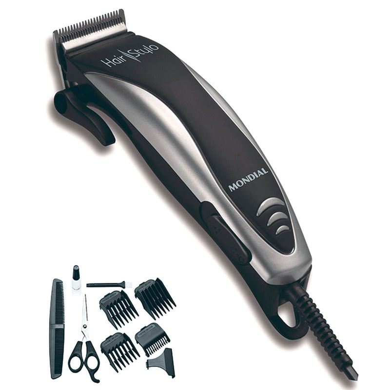 CORTADOR DE CABELOS HAIR STYLO COM 4 PENTES PRETO E PRATA CR-02 220V