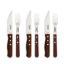 Jogo De Talheres Jumbo Churrasco Com Lâminas Em Aço Inox E Cabos De Madeira Natural 12 Peças