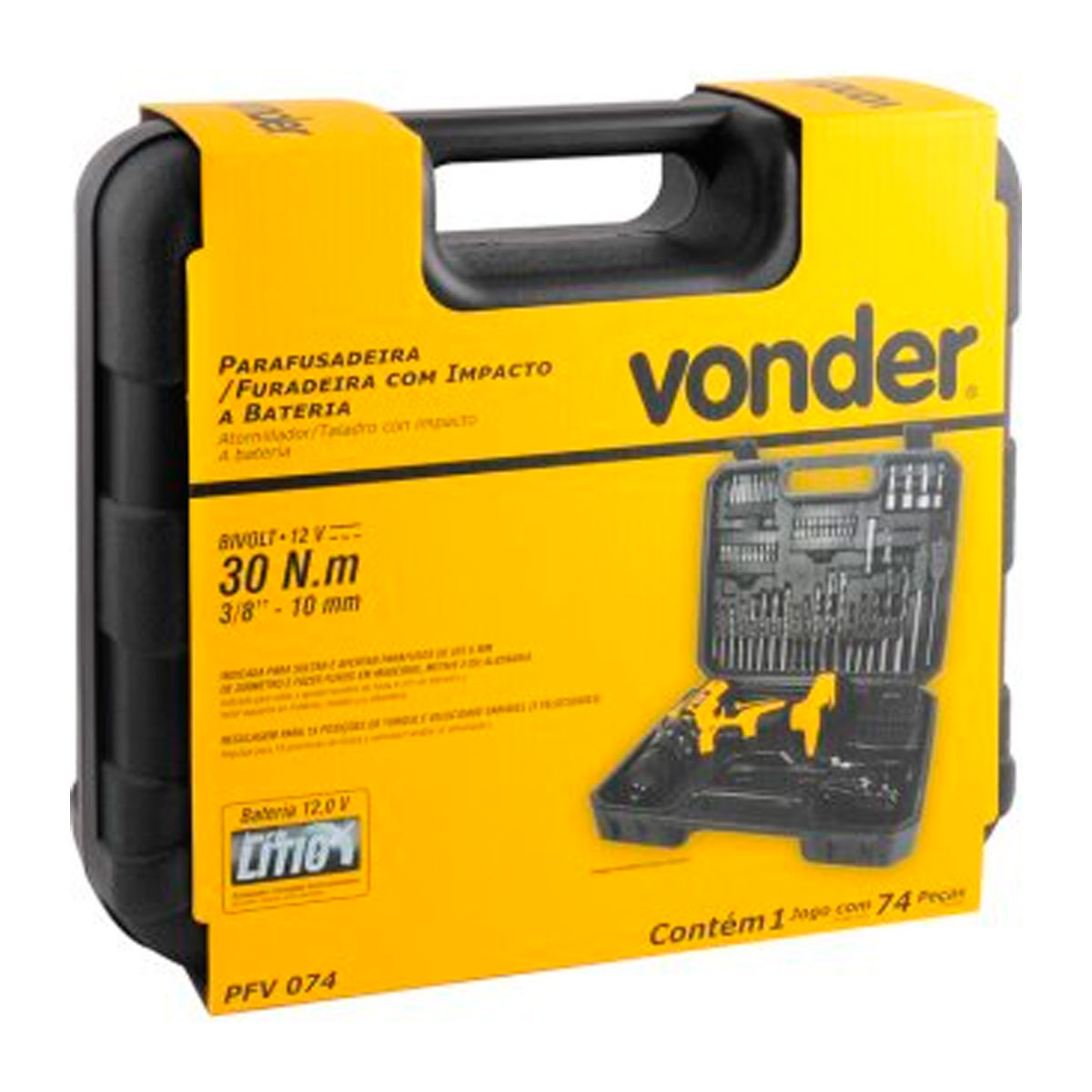 PARAFUSADEIRA E FURADEIRA 3/8"" 12V KIT COM 74 PEÇAS BIVOLT