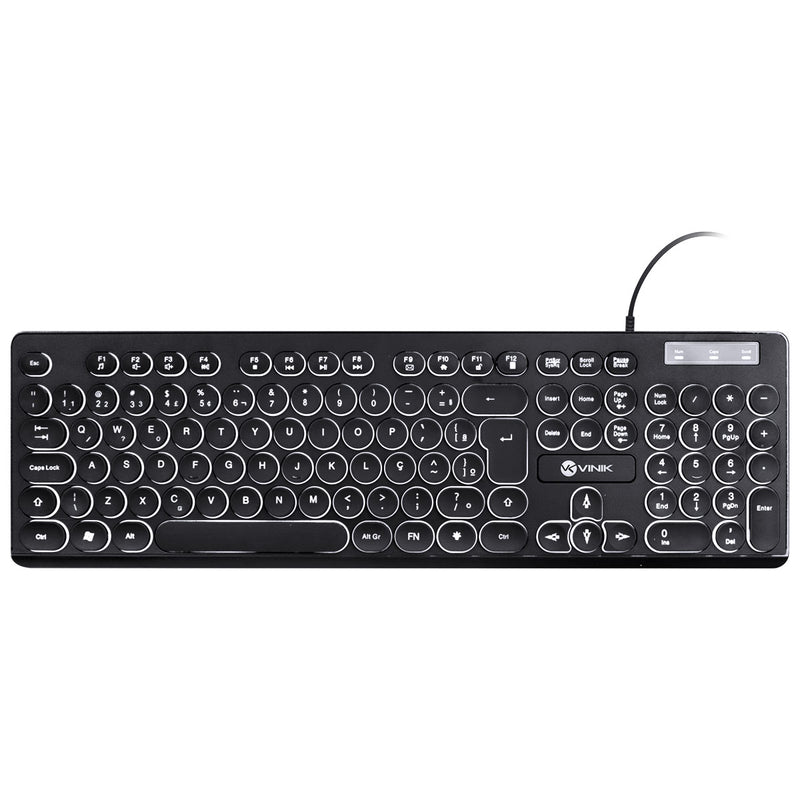 TECLADO CHOCOLATE SLIM MULTIMIDIA TECLAS REDONDAS LED BRANCO 1.8 METROS USB - TC200