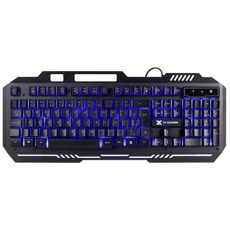 Teclado Gamer Shield Abnt2 Multimidia Led Azul 1.8 Metros Usb Topo Em Metal Sensacao Mecanica - Gt600