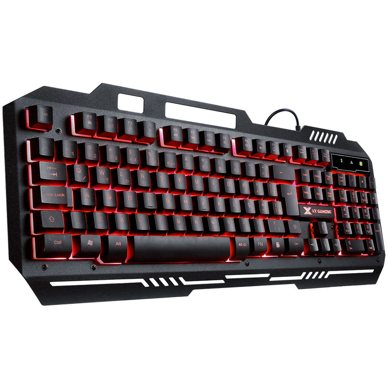 Teclado Gamer Shield Abnt2 Multimidia Led Vermelho 1.8 Metros Usb Com Topo Em Metal Sensacao Mecanica - Gt602