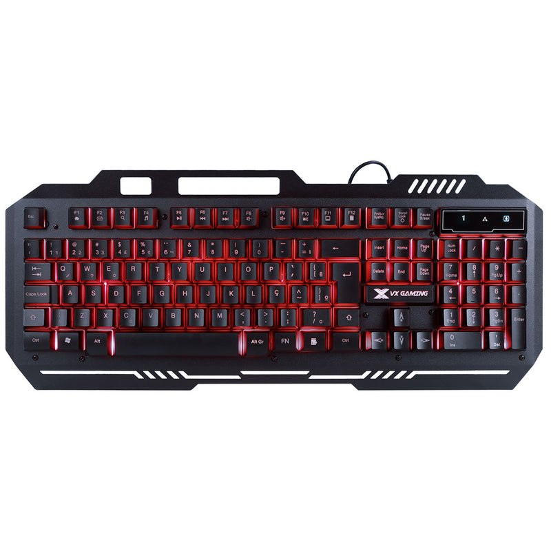 Teclado Gamer Shield Abnt2 Multimidia Led Vermelho 1.8 Metros Usb Com Topo Em Metal Sensacao Mecanica - Gt602