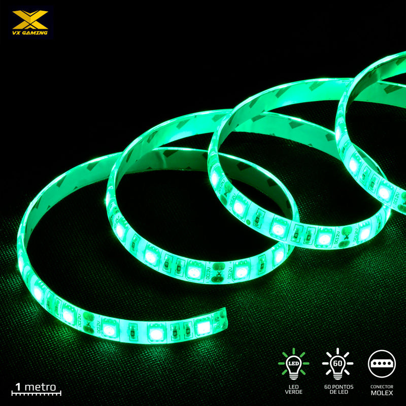 FITA DE LED VX GAMING VERDE COM CONEXÃO MOLEX 60 PONTOS DE LED 1 METRO - LDM1