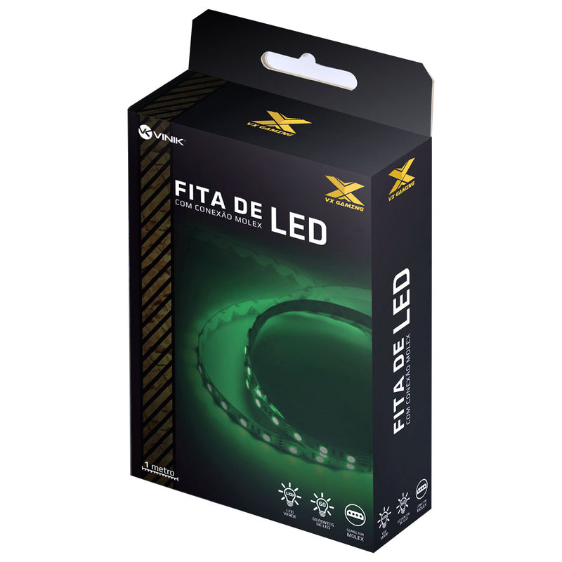 FITA DE LED VX GAMING VERDE COM CONEXÃO MOLEX 60 PONTOS DE LED 1 METRO - LDM1